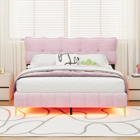 MISNODE Kinderbett 140 X 200 Cm, Gepolstertes Prinzessinnenbett Mit Verstellbarem LED-Kopfteil Und Lattenrost, Für Mädchen, Jugendliche, Design
