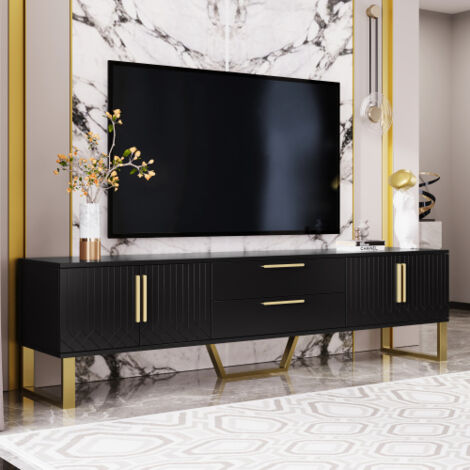 Moimhear TV-Schrank Lowboard - 160cm Schwarz/Gold Mit Strukturierten Türen