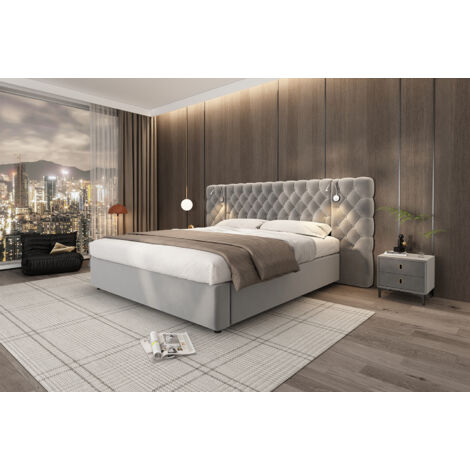 Bett Mit LED-Beleuchtung & Stauraum - 140x200 Cm Polsterbett Mit Hydraulischem Lift