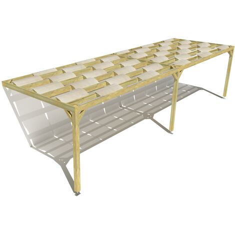 Pergola bois • 10m x 3m • adossée • sens largeur • voilage semi-transparent inclus • livraison comprise