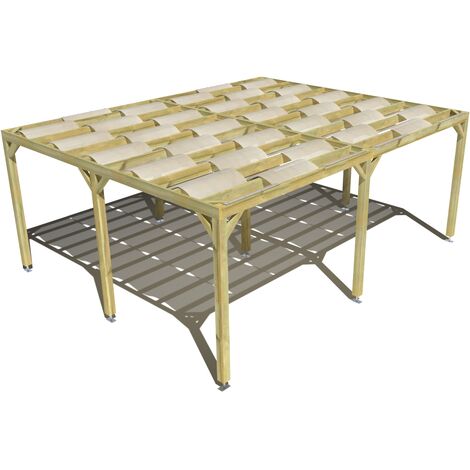 Pergola bois • 6m x 5m • indépendante • sens largeur • voilage semi-transparent inclus • livraison comprise