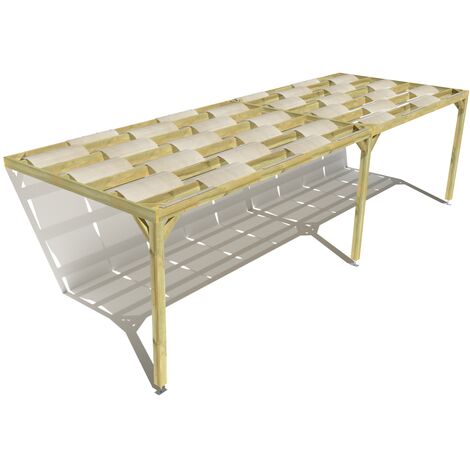 Pergola bois • 9m x 3m • adossée • sens largeur • voilage semi-transparent inclus • livraison comprise