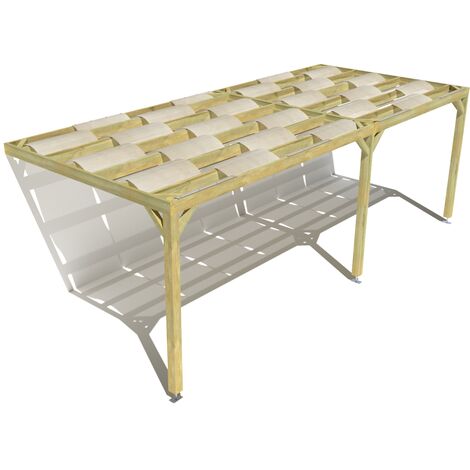 Pergola bois • 7m x 3m • adossée • sens largeur • voilage semi-transparent inclus • livraison comprise