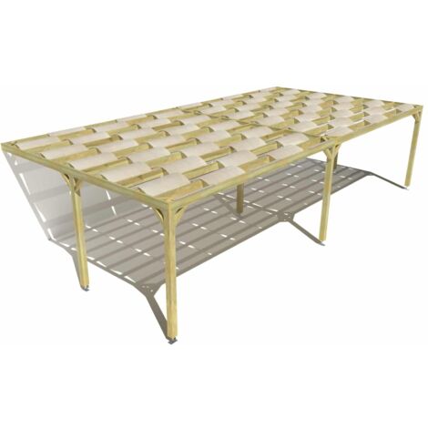 Pergola bois • 10m x 5m • adossée • sens largeur • voilage semi-transparent inclus • livraison comprise