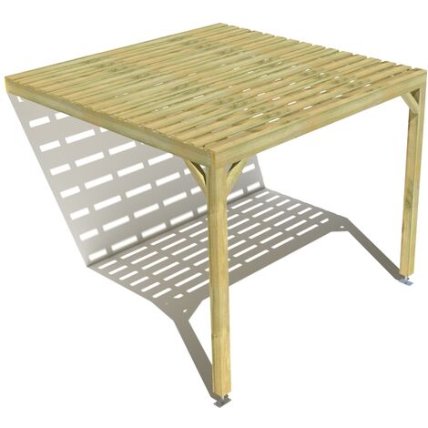 Pergola bois • 3m x 3m • adossée • sens profondeur • platelage bois • livraison comprise