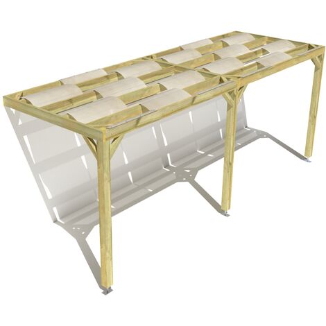Pergola bois • 6m x 2m • adossée • sens largeur • voilage semi-transparent inclus • livraison comprise