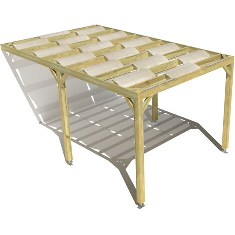 Pergola bois • 3m x 5m • adossée • sens largeur • voilage semi-transparent inclus • livraison comprise