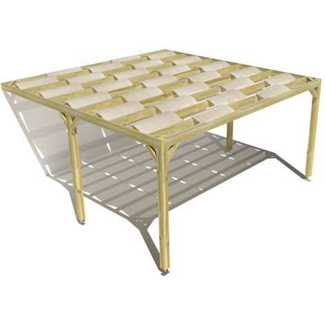 Pergola bois • 5m x 5m • adossée • sens largeur • voilage semi-transparent inclus • livraison comprise