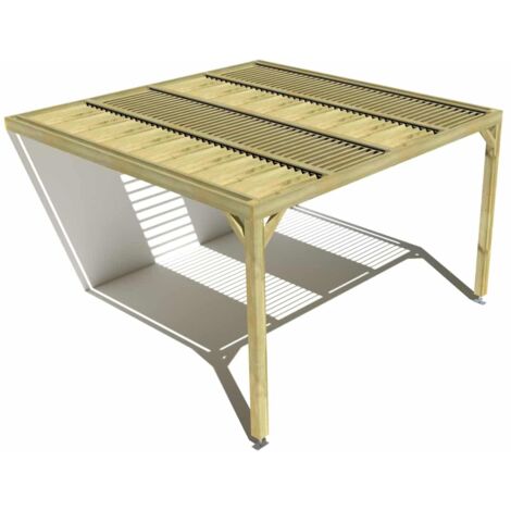 Pergola bois • 4m x 4m • adossée • sens profondeur • lames orientables bioclimatiques incluses • livraison comprise (1/3)