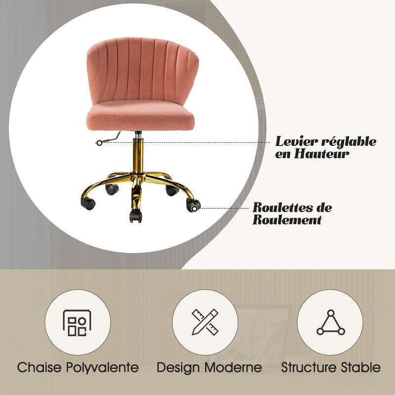 Chaise de Bureau Moderne, Chaise Coquille Ergonomique, Fauteuil de Bureau  Mignonne en Velours , Siège Roulante Pivotante