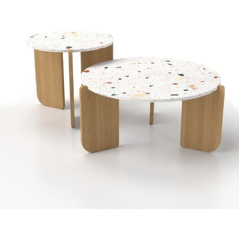 Futurefurniture® Ensemble de 2 tables basses rondes modernes en placage de bois pour salon et chambre à coucher