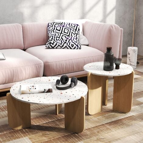 Futurefurniture® Ensemble de 2 tables basses rondes modernes en placage de bois pour salon et chambre à coucher