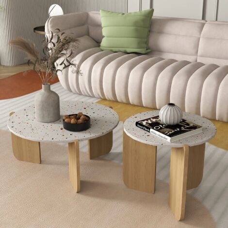 Futurefurniture® Ensemble de 2 tables basses rondes modernes en placage de bois pour salon et chambre à coucher