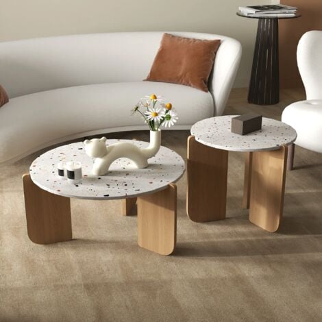 Futurefurniture® Ensemble de 2 tables basses rondes modernes en placage de bois pour salon et chambre à coucher