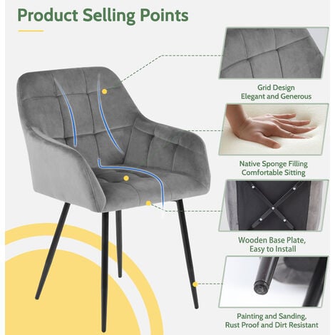 chaise Futurefurniture.® lot de 2 chaises de salle à manger, chaise de salle à manger chaises de salle à manger, velours,gris