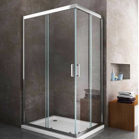 Box doccia 2 lati scorrevole a doppia porta trasparente anticalcare 6mm  h190cm india, dimensioni 75x75