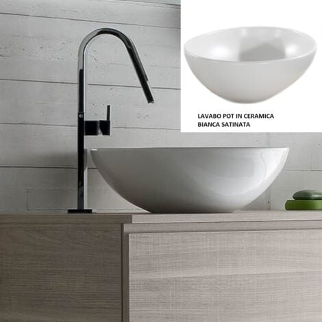 Lavabo da appoggio in ceramica pot bianco satinato