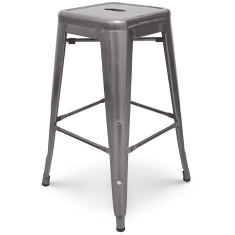 Barhocker aus rohem Metall im verzinkten Industriestil - Rückenlehne - Höhe 66 cm