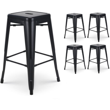 Set mit 4 mattschwarzen Metall-Barhockern im Industriestil - Höhe 66 cm