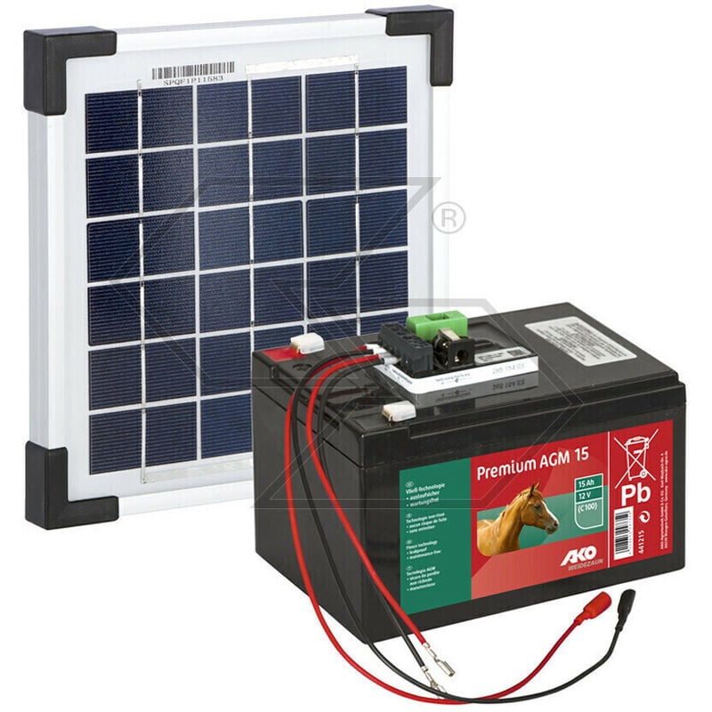 Kit composto da batteria 12 V - 15 Ah, modulo solare da 5 W e alimentatore  220 V. Il modulo solare carica costantemente la batte R315632