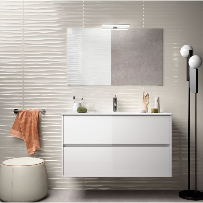 Meuble de salle de bain suspendu 100 cm blanc laque avec lavabo en  porcelaine Standard