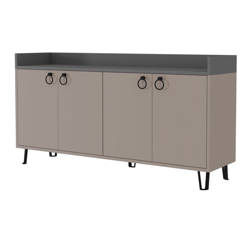 Buffet 140x80H cm Bajtra Moka Clair et Gris Anthracite avec quatre