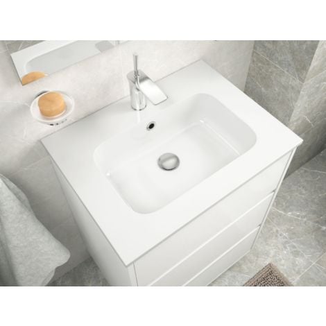 Meuble de salle de bain sur le sol 100 cm gris opaque avec lavabo en porcelaine  Standard