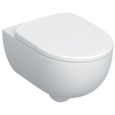 Geberit – Cuvette suspendue Rimfree avec couvre-cuvette traditionnel blanc brillant – Dimensions L 36 x P 53 x H 38 cm – Fixations incluses