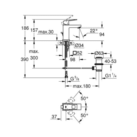 Mitigeur monocommande pour lavabo Taille S en laiton chromé - Grohe Eurocube