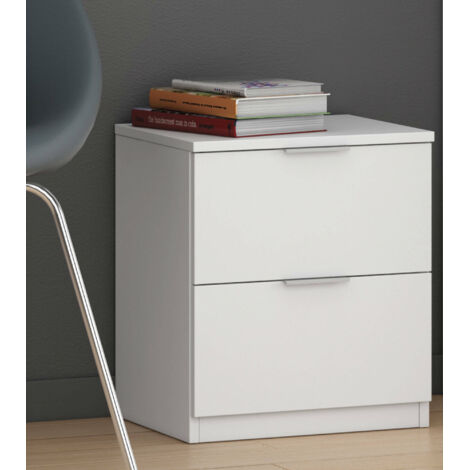 Table de chevet 38x33,5x45 cm blanc mat avec 2 tiroirs – Alba (1/3)