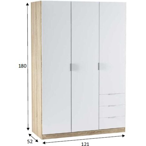 Armoire avec 3 portes chêne canadien et blanc 121x180 cm - Acacia