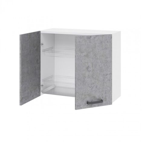 Plaque murale de cuisine 80x32x72 cm en bois blanc frêne et béton avec deux portes - Antartide (1/3)