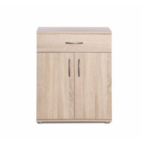 Argonauta – Commode enfant chêne 57x29x69 cm – 2 portes, 1 tiroir, 1 étagère – Structure panneaux de particules – Finition élégante