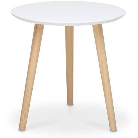 Abitare – Table basse fixe 32 cm diamètre blanc mat – Pieds en bois de pin – Design moderne pour salon – Finition élégante (1/5)