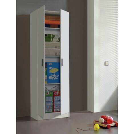 Armoire multi-usage 59x37x180 cm avec 2 portes et 3 étagères en panneaux de mélamine blanc mat – Poignées chromées brillantes – Altri (1/7)