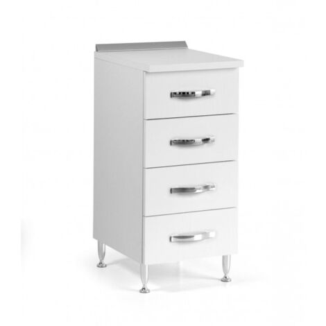 Base commode cuisine 40x50x85 cm en bois frêne blanc avec quatre tiroirs - Foligno (1/4)