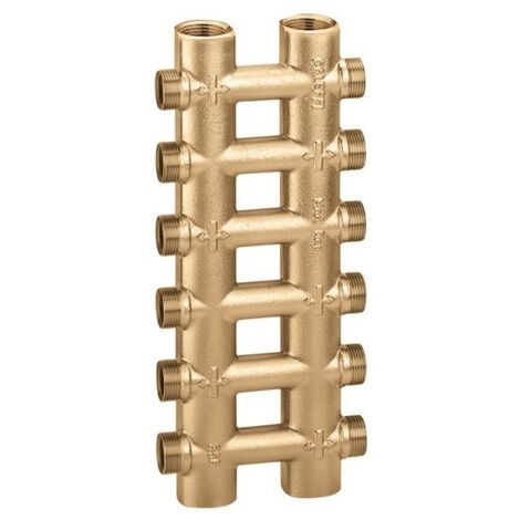 Collecteur coplanaire monobloc en fonte 2+2 3/4" en laiton doré - Caleffi