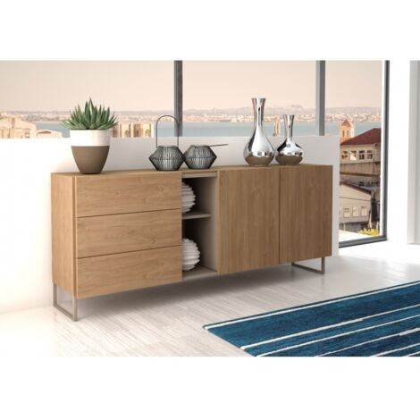 Buffet 175x74 cm chêne et gris avec trois tiroirs et deux portes - Rio (1/5)
