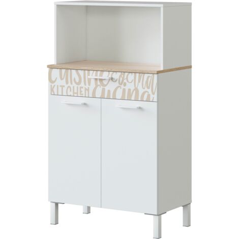 Meuble de cuisine 72x40x126 cm blanc mat et chêne canadien avec impression décorative, 2 portes et 1 tiroir – Lana (1/4)