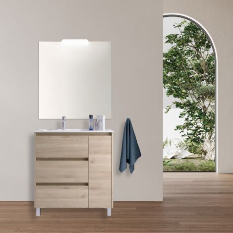 Rebecca Mobili Meuble Salle De Bain Autoportant 60x48x30cm Blanc - 2 Portes Résistant Humidité