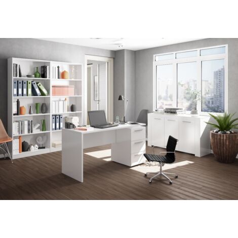 Bureau de bureau 138x60x74h cm avec 3 tiroirs finition blanc mat – Irbit (1/5)