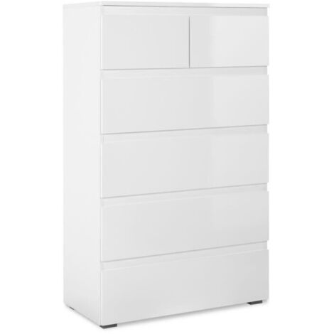 Calicosy – Commode enfant 120x45x80 cm blanc brillant et mat – 6 tiroirs – Design sans poignées – Finition mélaminé anti-rayures