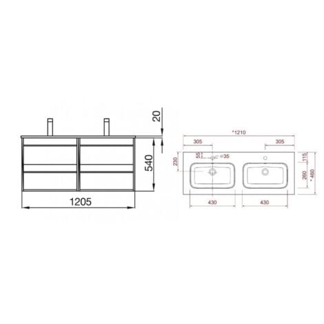 Meuble de salle de bain suspendu 120 cm en bois de chêne ostippo avec vasque intégré - Astoria - 120 cm Standard