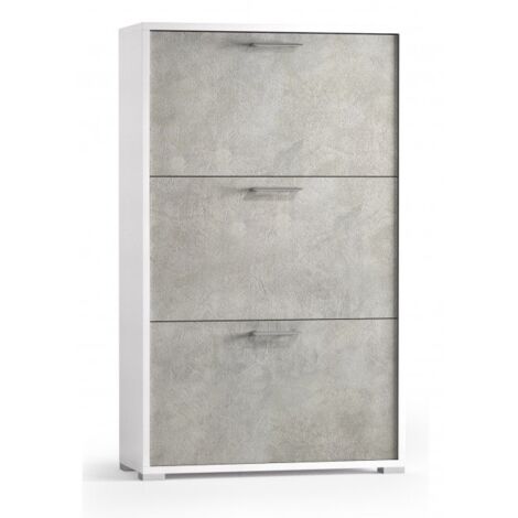 Etagère à chaussures en béton et blanc frêne 112 cm avec trois portes rabattables - Islanda (1/3)