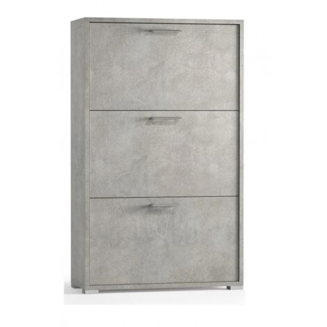 Meuble à chaussures 112 cm double profondeur béton avec trois portes rabattables - Serbia (1/3)