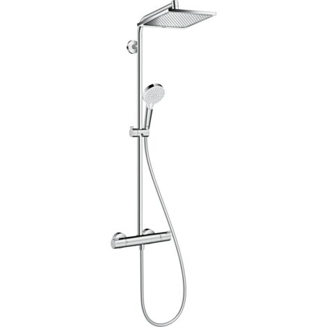 Hansgrohe – Colonne de douche thermostatique en laiton chromé – Pomme haute – Type de jet rain – Débit 9 l/min – Installation extérieure