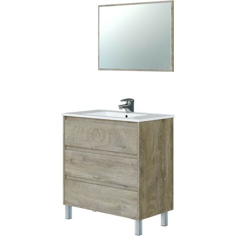 Meuble de salle de bain sur le sol 80 cm couleur Nordik avec miroir -  Caesaroo