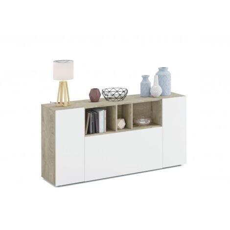 Buffet 150x41 cm blanc mat et chêne avec trois portes - Empoli