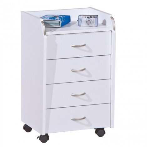 Abitare – Commode 65 cm blanc mat avec 4 tiroirs sur roulettes – Meuble en aggloméré – Dimensions compactes pour espaces réduits (1/5)