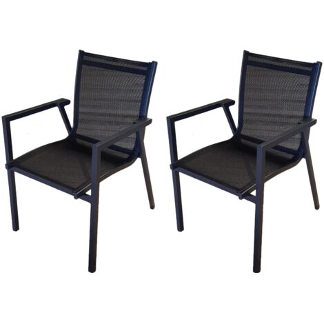 Set de 2 chaises empilables en aluminium anthracite avec accoudoirs - Umbria (1/4)